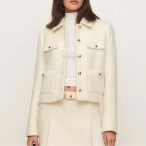NWT Reformation Marin Cream Cropped Button-Front Jacket